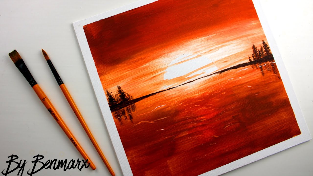 easy painting for beginners red sunset Daily Art 312 YouTube