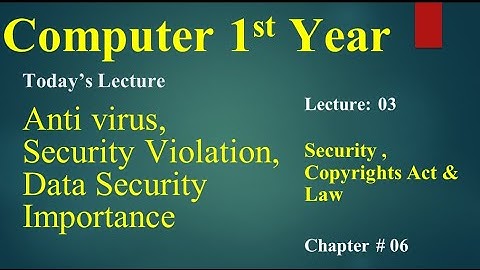 Computer 1st year chapter no 6 lecture no 3 anti virus,  security violation,data security importance