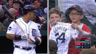 Young fan changes into a Cabrera jersey