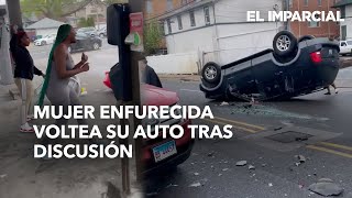 Mujer enfurecida voltea su auto tras discusión en una gasolinera