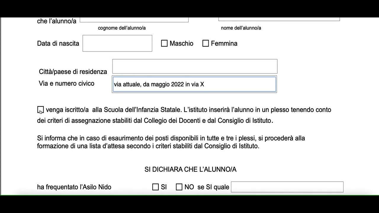 Scuola Infanzia come compilare il modulo iscrizione al primo anno