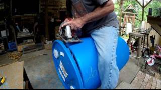 The easiest and quickest way to cut the lid off of a plastic barrel for Growing Potatoes