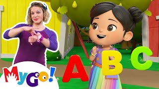 ABC Song - Learn Phonics | Lellobee | Nursery Rhymes | MyGo Sign Language For Kids