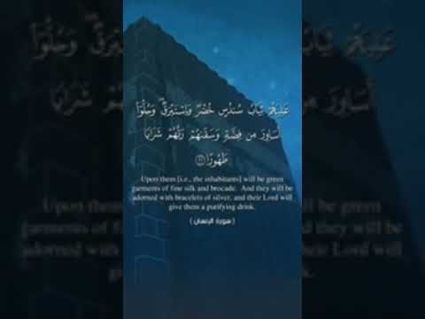 عاليهم ثياب سندس خضر وإستبرق وحلوا أساور من فضه وسقاهم ربهم شرابا طهورا
