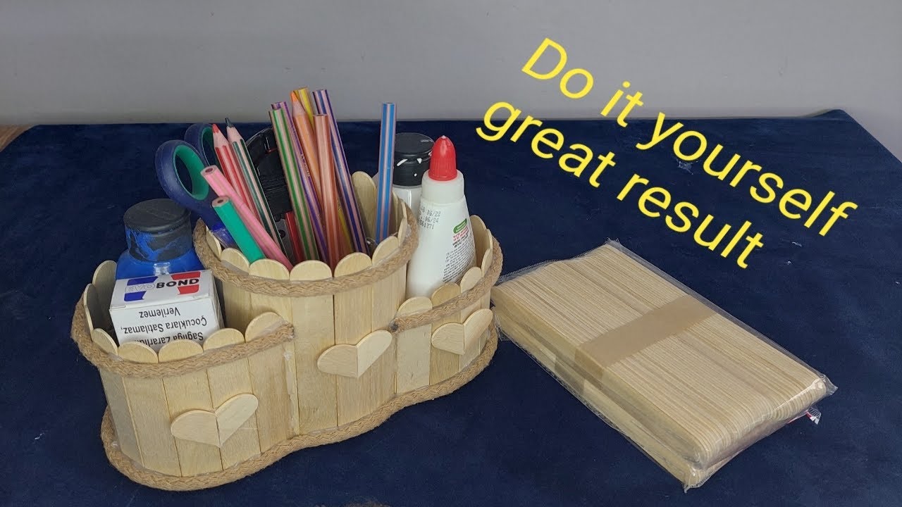 do it your self(diy pen stand with ice cream stick/ how to make pen