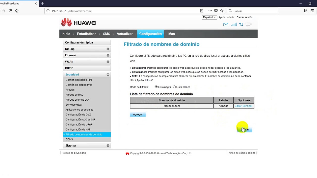Huawei Router Block List BLOQUEAR PÁGINAS EN ROUTER HUAWEI B315 - YouTube