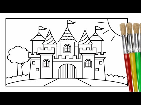 How to draw and color a castle | Learn drawing and coloring