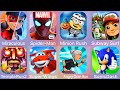 Angry Gran Run,Sonic Dash,Spiderman Unlimited,Miraculous,Subway Surf,Temple,Minion Rush,Super Wings