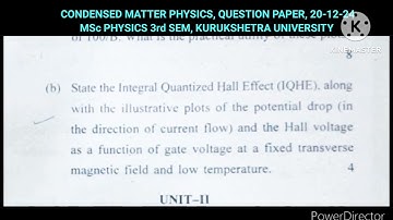 CONDENSED MATTER PHYSICS, QUESTION PAPER | MSc PHYSICS 3rd SEM | 20-12-24 | KURUKSHETRA UNIVERSITY |