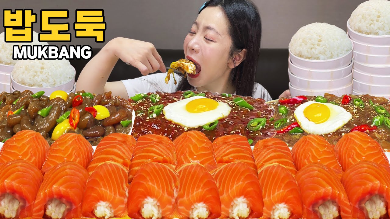 Гигантские суши с лососем🍣 Краб в соевом соусе 1 кг и Креветки в остром маринаде 3 кг MUKABNGㅣ