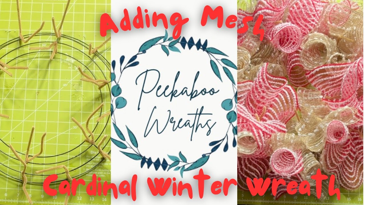 Добавление сетки к красивому зимнему венку с изображением кардинала | Мастер-класс по изготовлени...