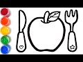 Let's learn to glitter Cutlery drawing and coloring for kids | GENiEART