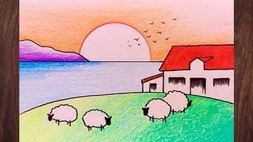 Dùng SÁP MÀU vẽ TRANH PHONG CẢNH ĐỀ TÀI QUÊ EM | how to draw easy scenery with crayon #vetranh