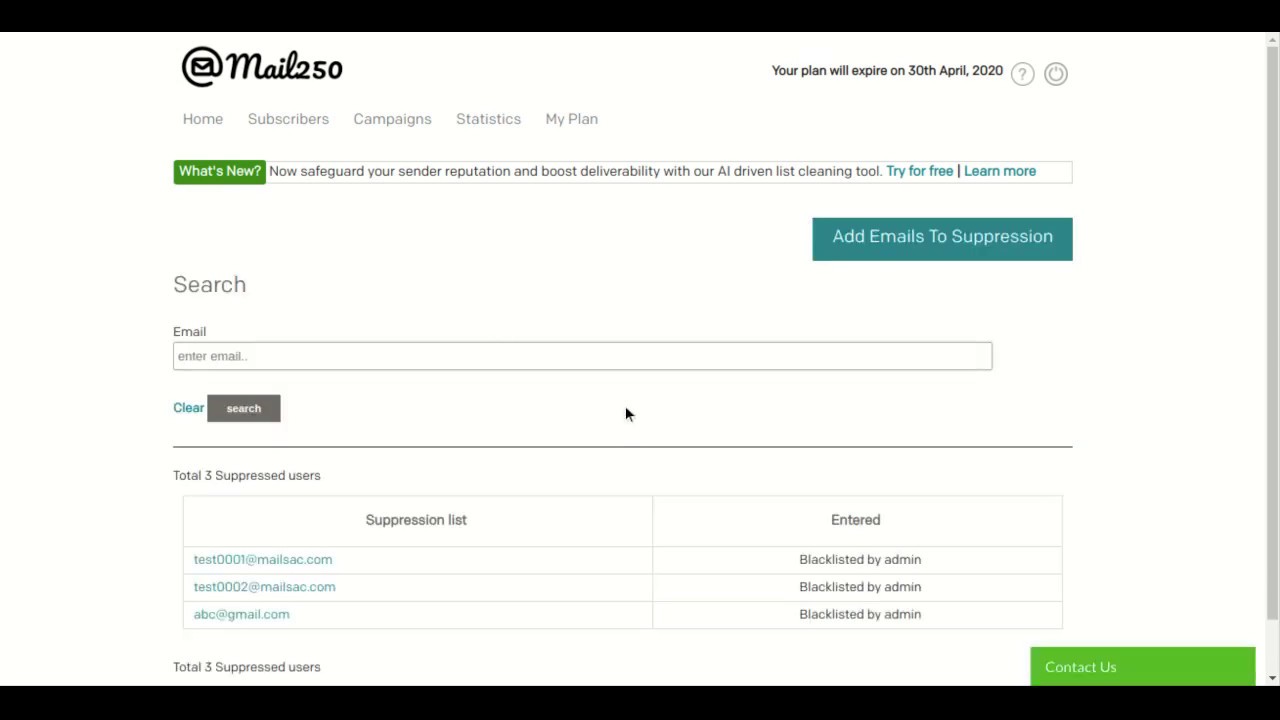 How to add Email Addresses To Suppression Lists