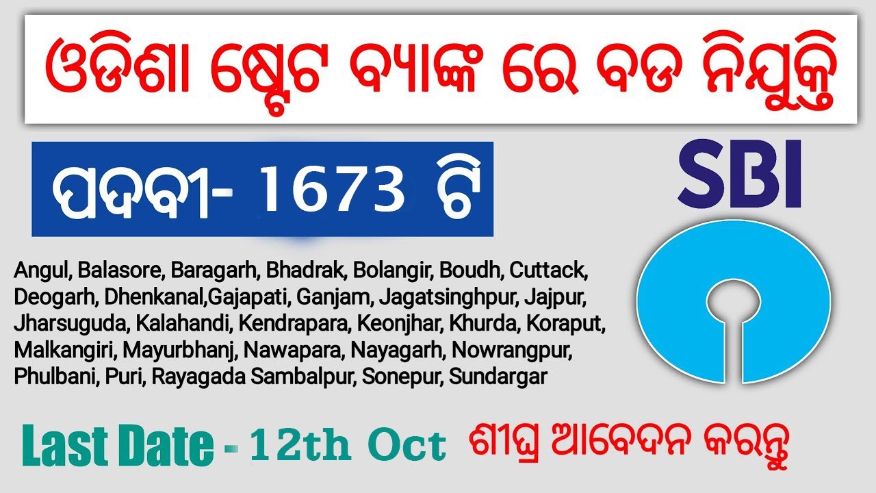SBI Recruitment 2022 PO 1673 Posts Vacancy 2022 Odisha Bank Jobs