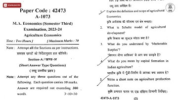 MA 3RD SEM ECONOMICS AGRICULTURE ECONOMICS 2024 | MJPRU