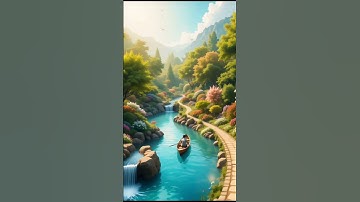 Thumbnail of Serene Landscape With Turquoise River And Colorful Flowers