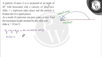A particle of mass \( 2 \mathrm{~m} \) is projected at an angle of \( 45^{\circ} \) with horizon....
