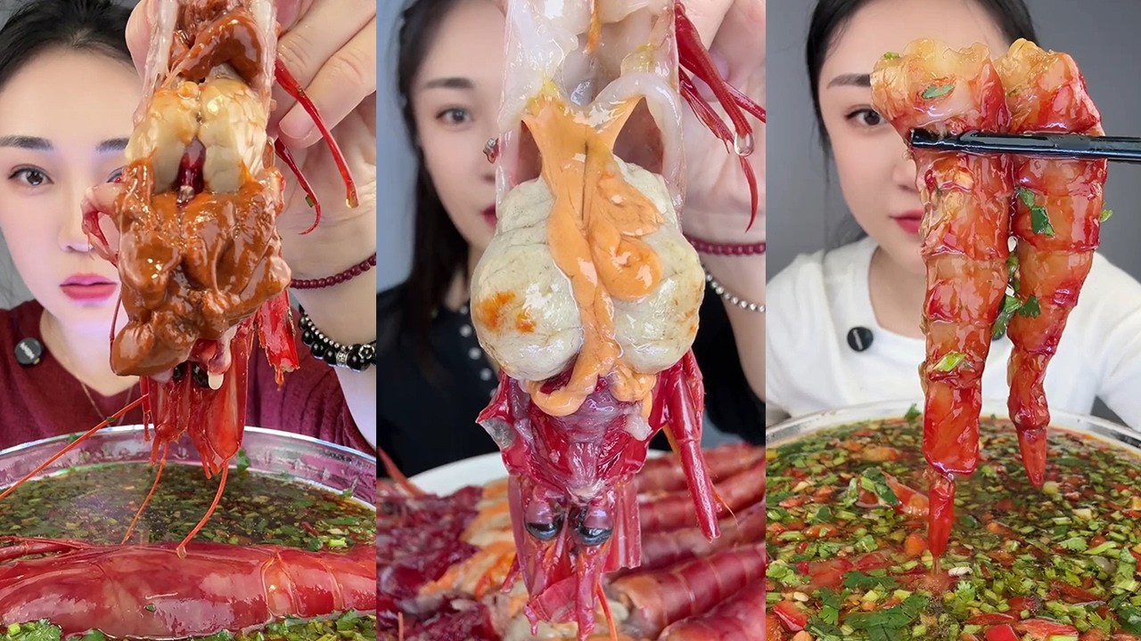 【Yummy】Marinated Red Devil Shrimp + Red Devil Shrimp🦐🍋🧄🌶#mukbang#asmr#Seafood
