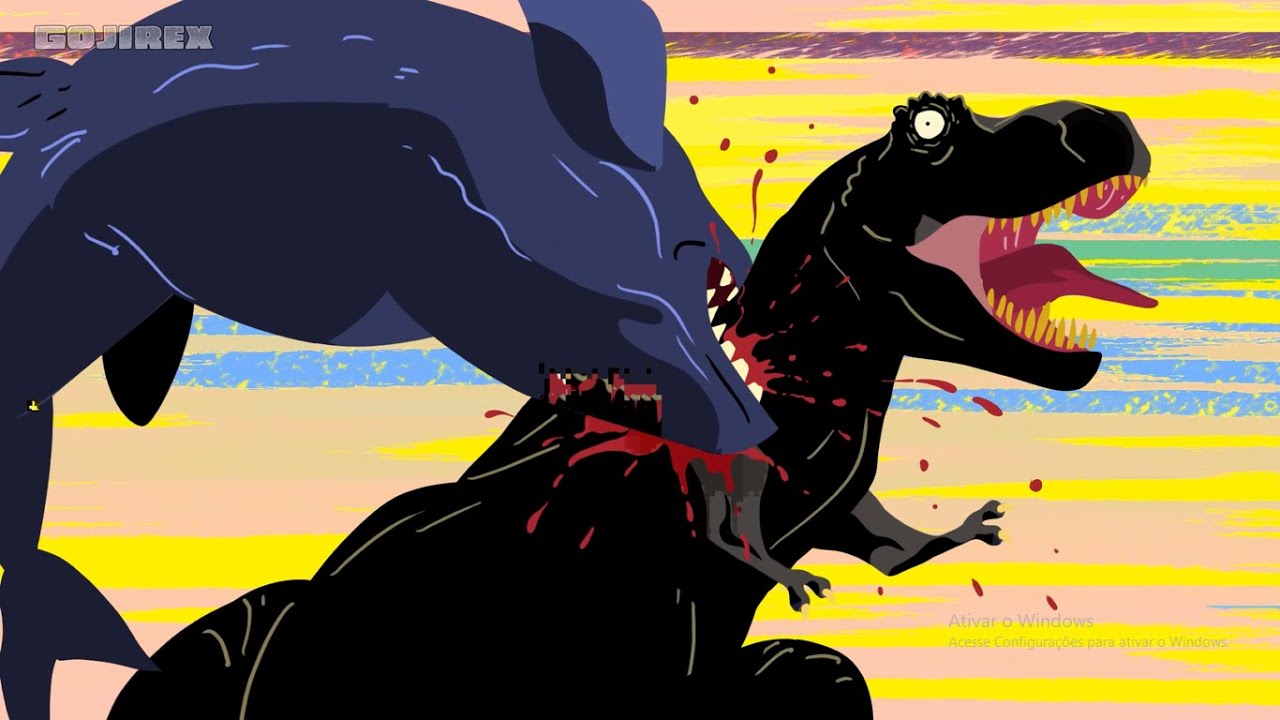 T-rex vs Mosasaurus battle - Cartoons Battles