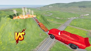 Small & Big Cars Lightning Mcqueen vs Volcano Huge - Cars vs Deep Water - BeamNG.drive