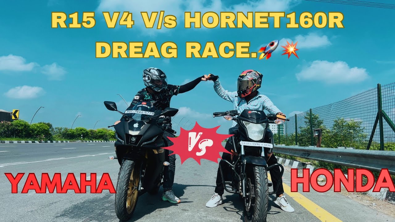 YAMAHA R15 v4 V/s HORNET 160R DRAG RACE🔥| Honda Hornet 160r V/s R15 Drag race 🚀 #dragrace