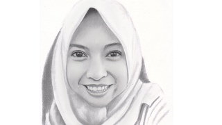 realistic drawing woman face with hijab