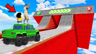SHINCHAN AND FRANKLIN TRIED THE IMPOSSIBLE DUAL FROZEN ROAD OBSTACLES PARKOUR CHALLENGE GTA 5