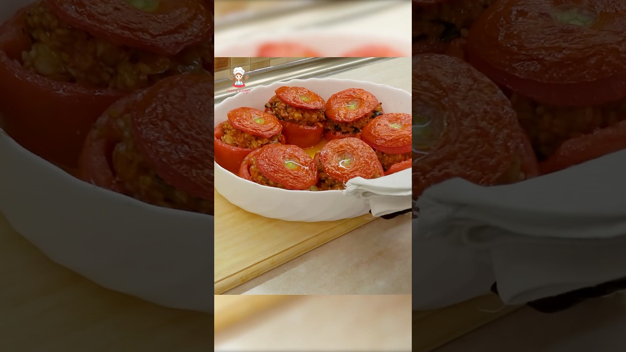 Healthy Stuffed Tomatoes with Spinach, Chickpeas, and Rice #recipe #fastanddelicious #cooking
