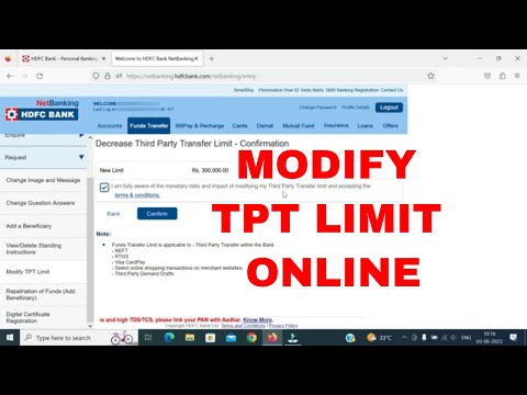 How to increase Third party Transfer Limit online HDFC | Decrease TPT limit HDFC Bank Netbanking