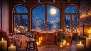 Winter Cabin Bath Ambience | Copper Tub, Fireplace & Soft Piano