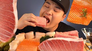 1등급 참치회와 통관자, 연어회, 바다포도 먹방~!! 리얼사운드 social eating Mukbang(Eating Show)