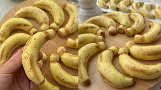 حلوة البنان 🍌من الزمن الجميل😋بأسهل طريقة بذوق الموز😮 بحشو الكاوكاو معسل لمدة طويلة😍وعجينة تذوب فالفم