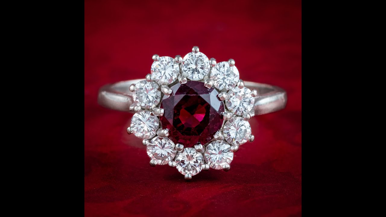 Vintage Ruby Diamond Daisy Cluster Ring 1ct Ruby