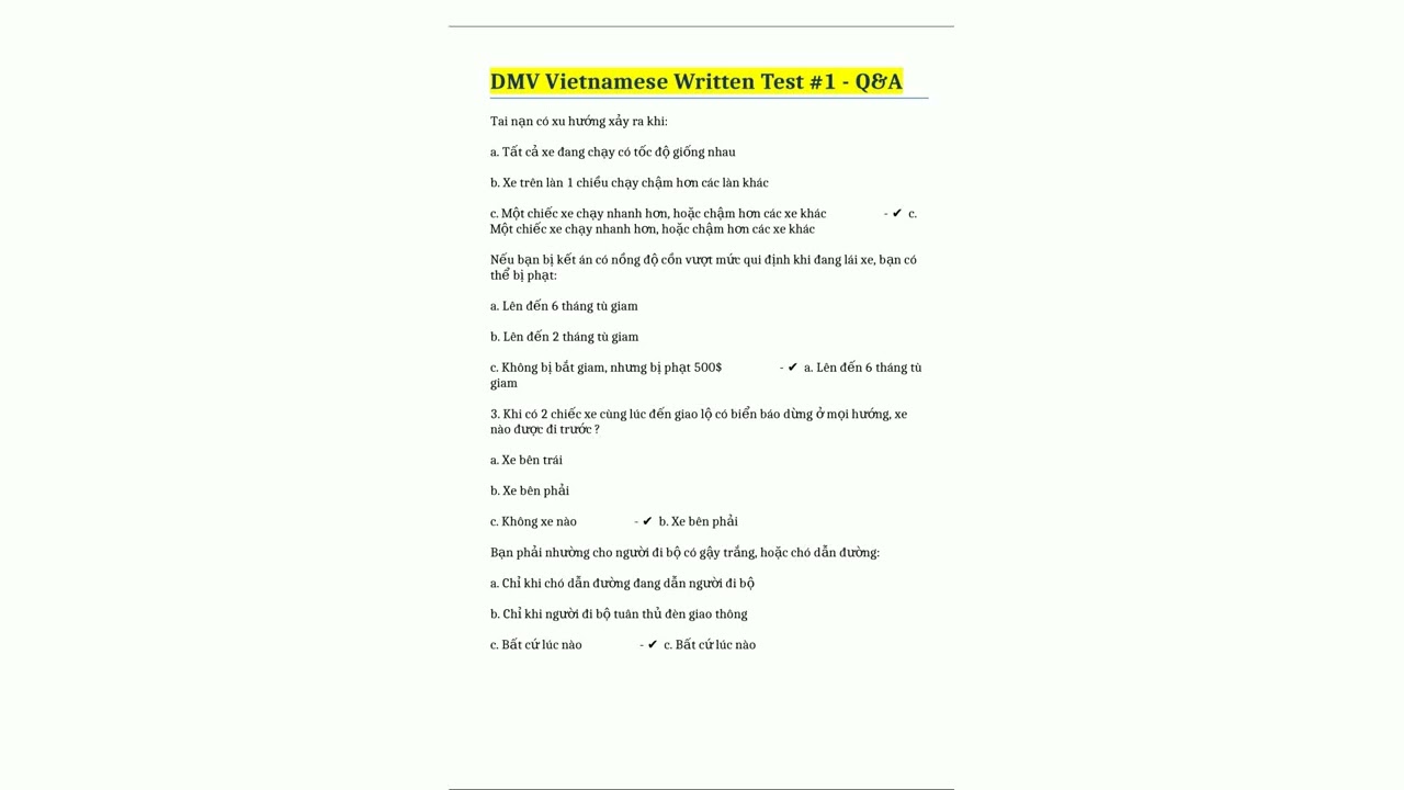 DMV Vietnamese Written Test 1  QA32