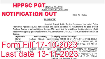 HPPSC PGT Notification  out // Last Date 13th November 2023#HPPSC #PGT