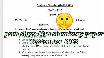 pseb class 11th chemistry paper term 1 exam / September 2022 / full solved #pseb