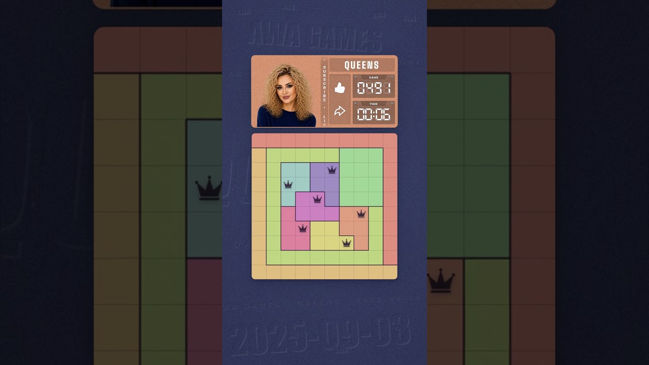 LinkedIn Queens #491 solved board for September 3, 2025, 10x10 grid