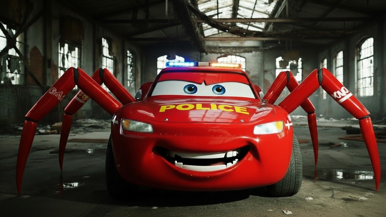 Kitten Finds Lightning McQueen and Monster Cars in an Abandoned Place