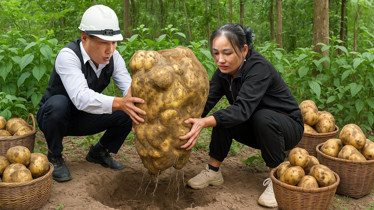 Harvest Giant Potatoes with my Husband to Sell at the Market, Cook Delicious Meal with my Family