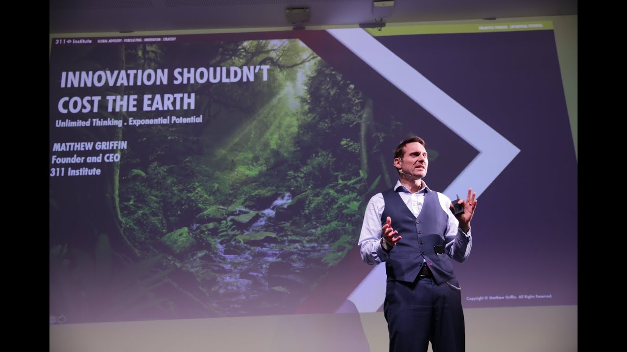 Matthew Griffin on stage: Innovation Shouldn't Cost The Earth