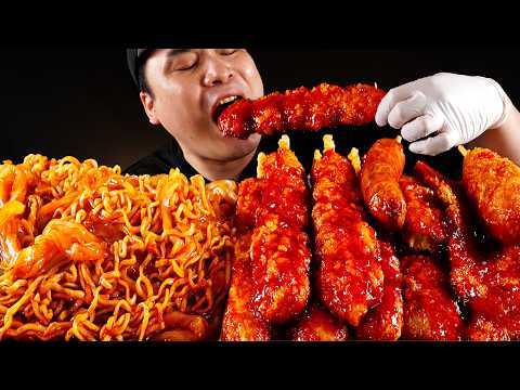 입맛 돋구는 불닭볶음면과 닭꼬치, 소세지등 여러가지 <strong>꼬치</strong> 먹방~!! Hot Chicken Flavor Ramen, Chicken Skewers