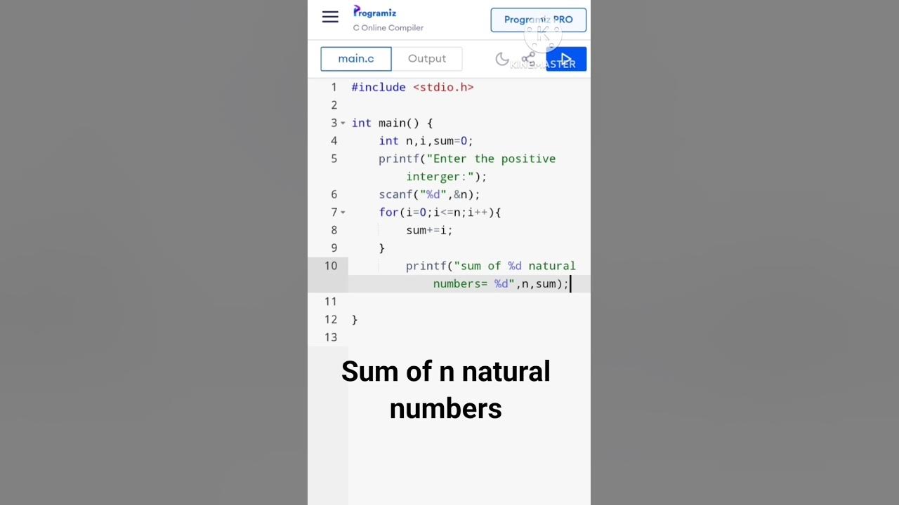 {"c program to display sum of n natural numbers"} - YouTube