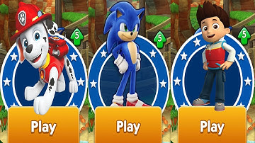 Sonic Dash vs Paw Patrol Marshall vs Rayder Run - All Characters Unlocked Android Gameplay
