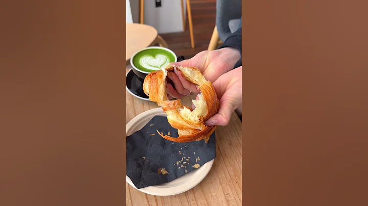 Giant croissants and a rich matcha latte. #matcha #dessert #food #japan #cake