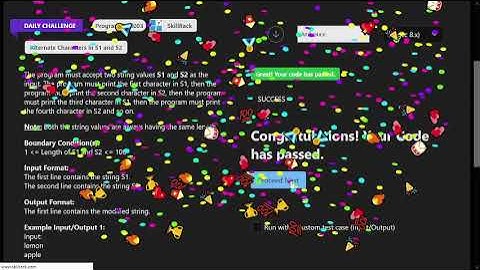 Skillrack Daily Challenge Program-Alternate characters in S1 and S2 -(Program id-8003) in c with exp