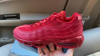 air max 95 triple red on feet