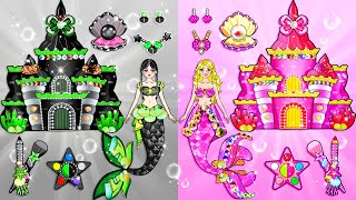 Paper Dolls Dress Up - Barbie Mermaid Black VS Pink New Castle DIY | WOA Doll Channel