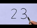 How to draw lion with 23 number  lion drawing art from number  lion drawing step by step