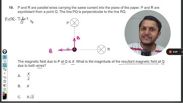 P and R are parallel wires carrying the same current into the plane of the paper. P and R are